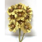 Satin Flowers with Pearls on Stem Gold